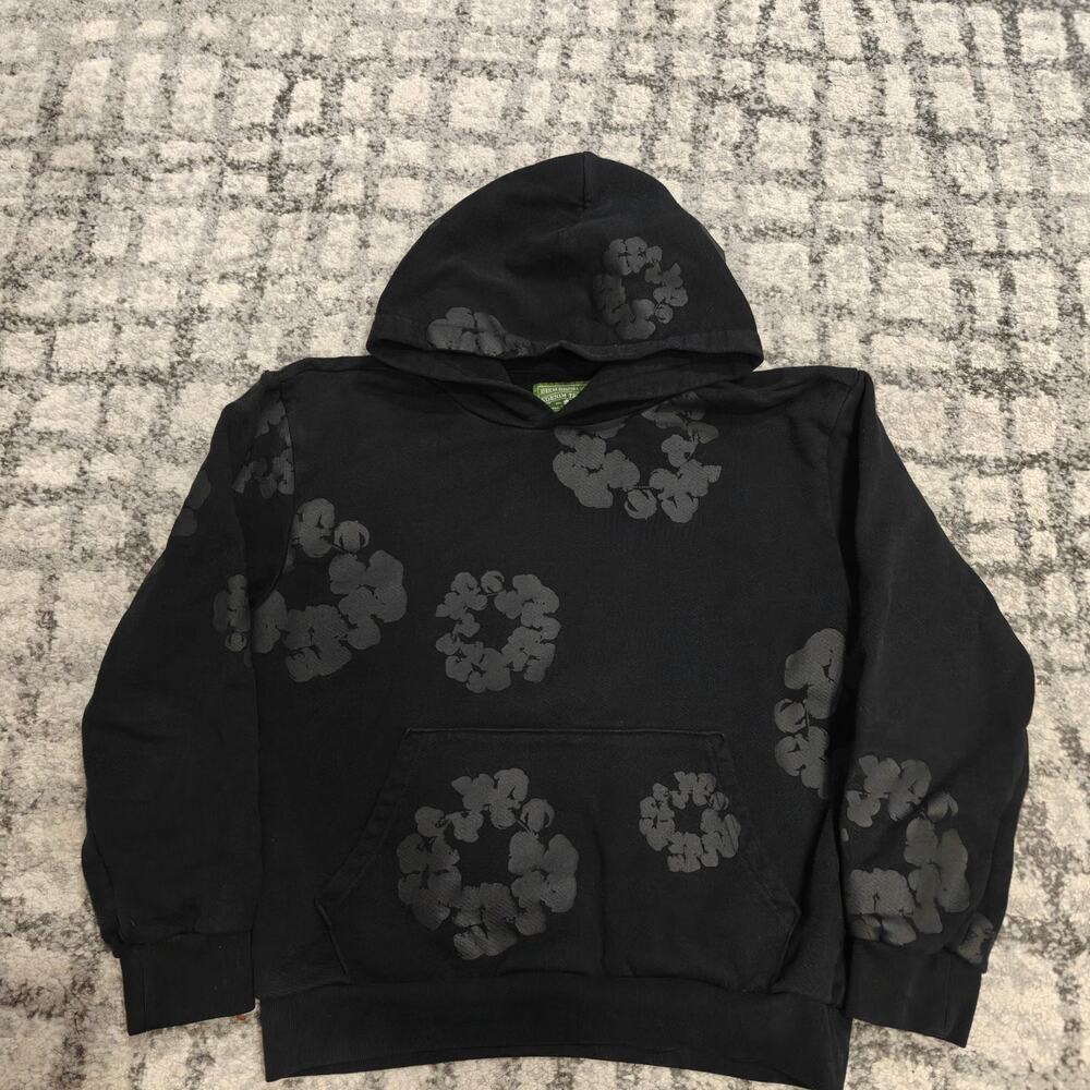 Denim Tears Cotton Wreath Hoodie Mens Small Black On Black Heavyweight